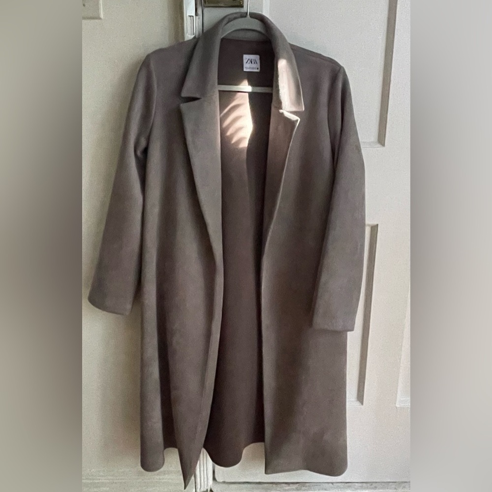 Zara long suede like coat jacket in grey size S